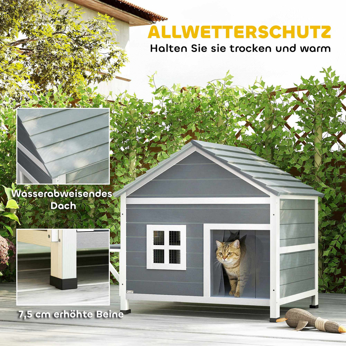Outdoor Cat House, Elevated Design, Waterproof Roof