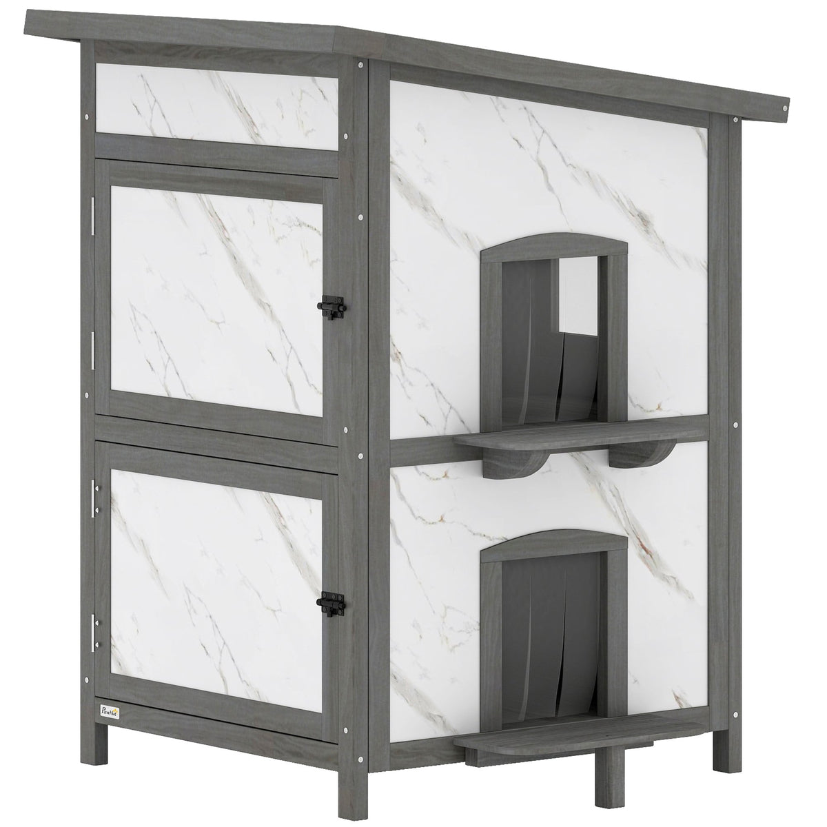 Outdoor Cat House, Waterproof Wood Shelter, Multiple Entrances