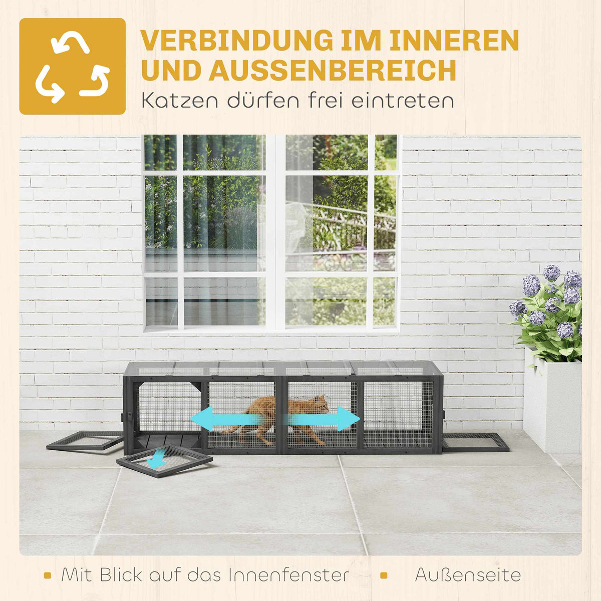 Outdoor Cat Tunnel, Weatherproof Wood & Plastic, 146 cm