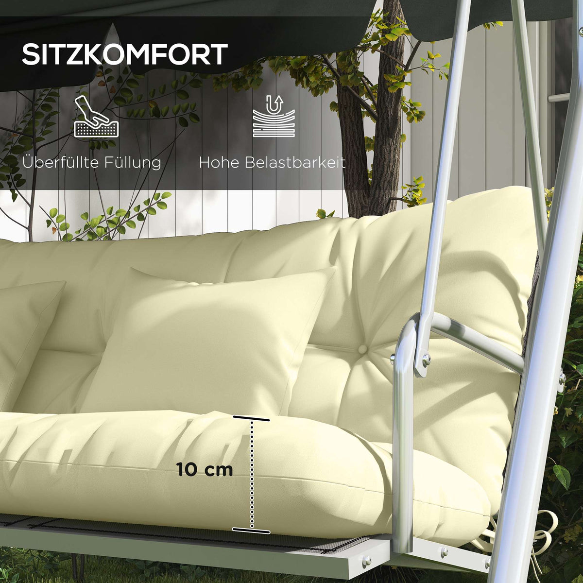 Outdoor Chair Cushion Set, Water-Repellent, 150x50 cm, Cream
