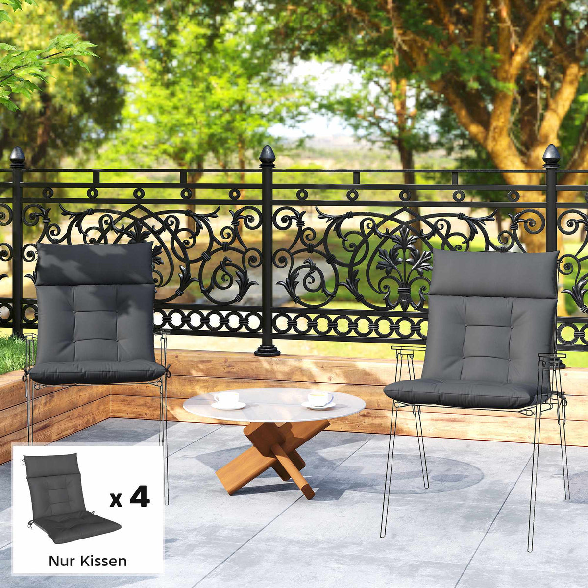 Outdoor Chair Cushion Set, Water-Repellent, Non-Slip, Dark Grey