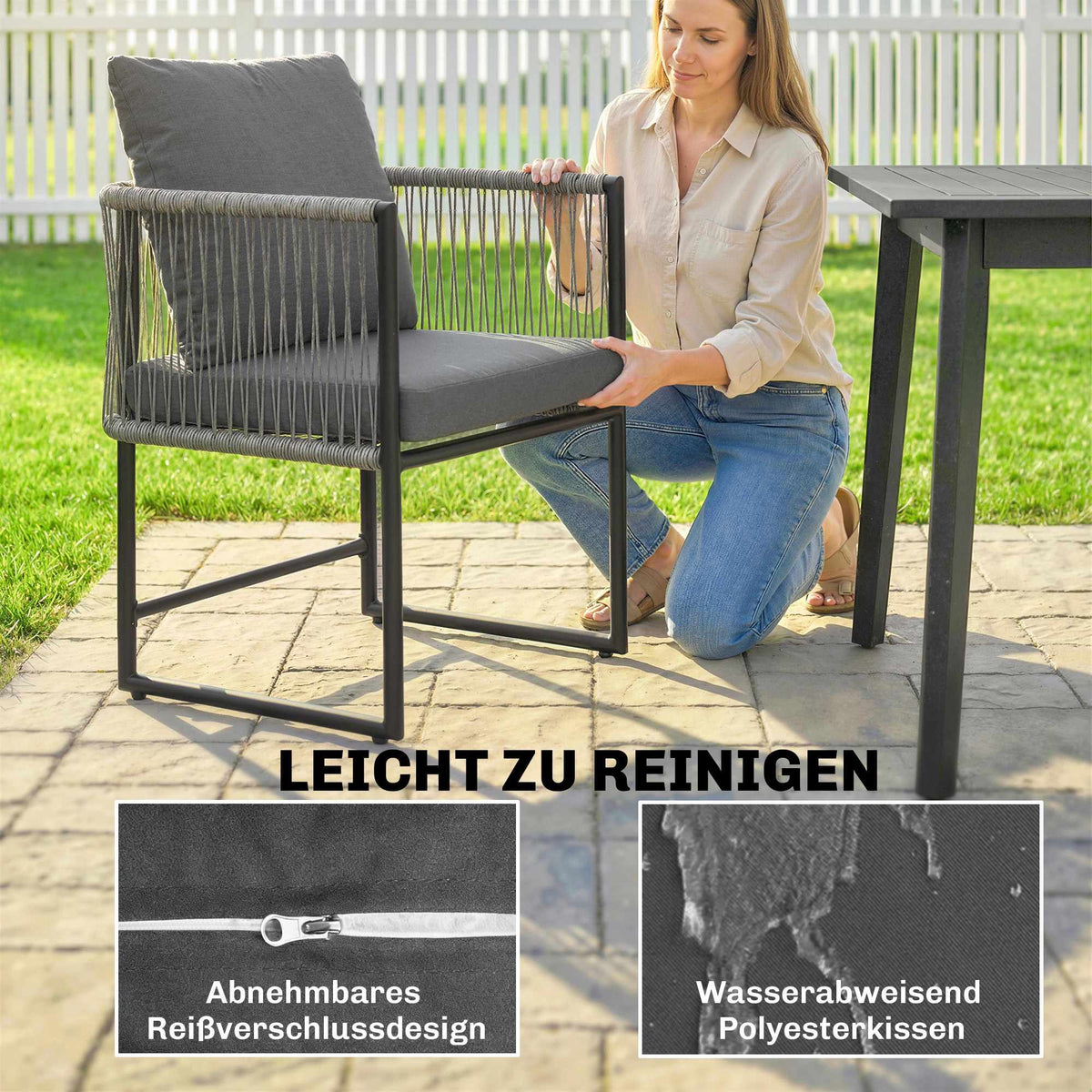 Outdoor Chairs Set, Steel Frame, PE Rattan, Cushioned