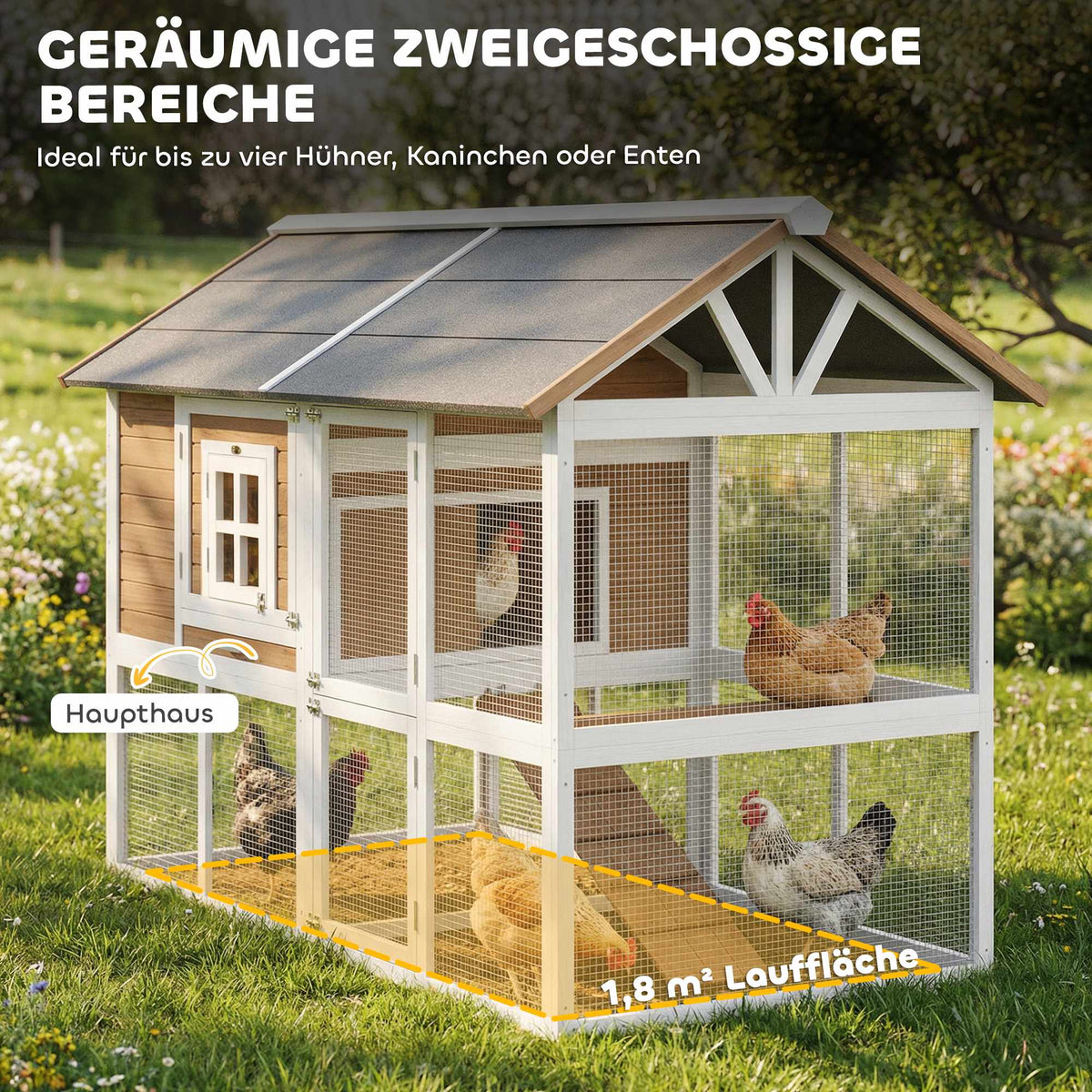 Outdoor Chicken Coop for 4, Waterproof Roof, Easy Clean