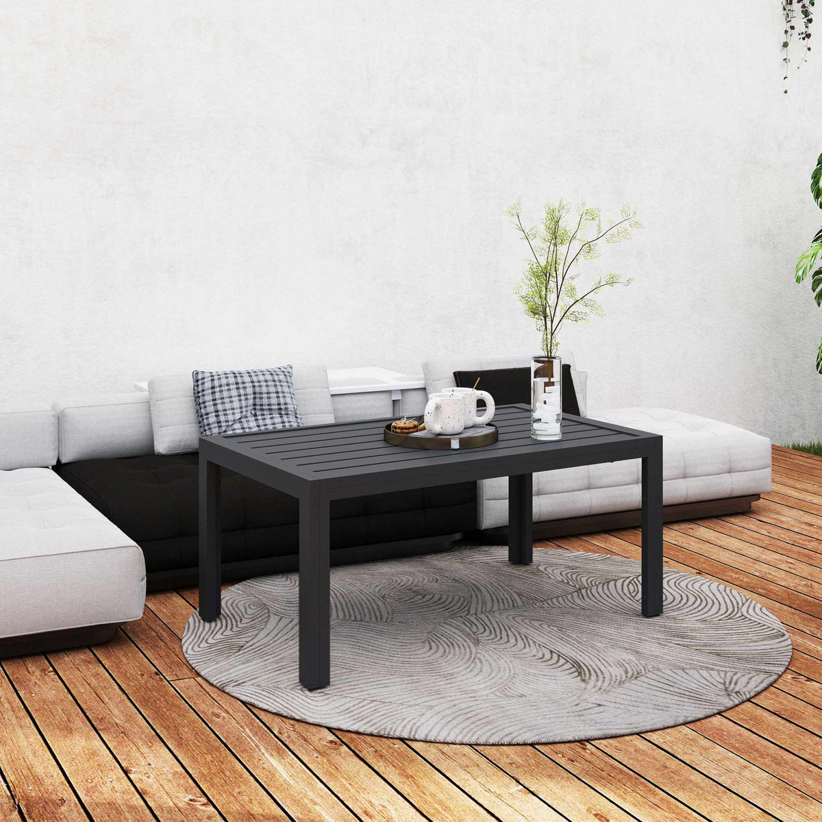 Outdoor Coffee Table, Slatted Top, Galvanized Steel, Grey