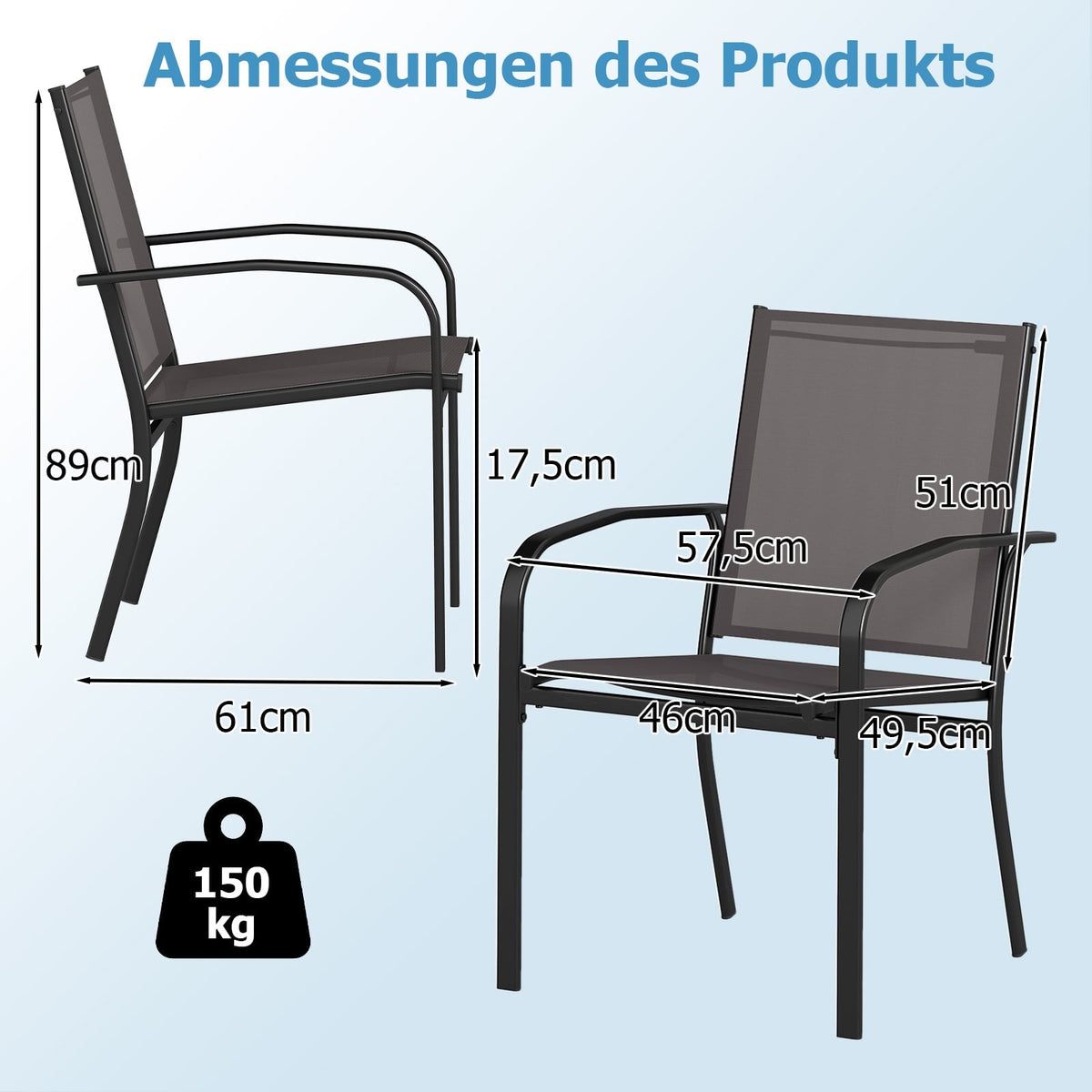 Outdoor Dining Chair Set – Stackable, Breathable Fabric, Gray