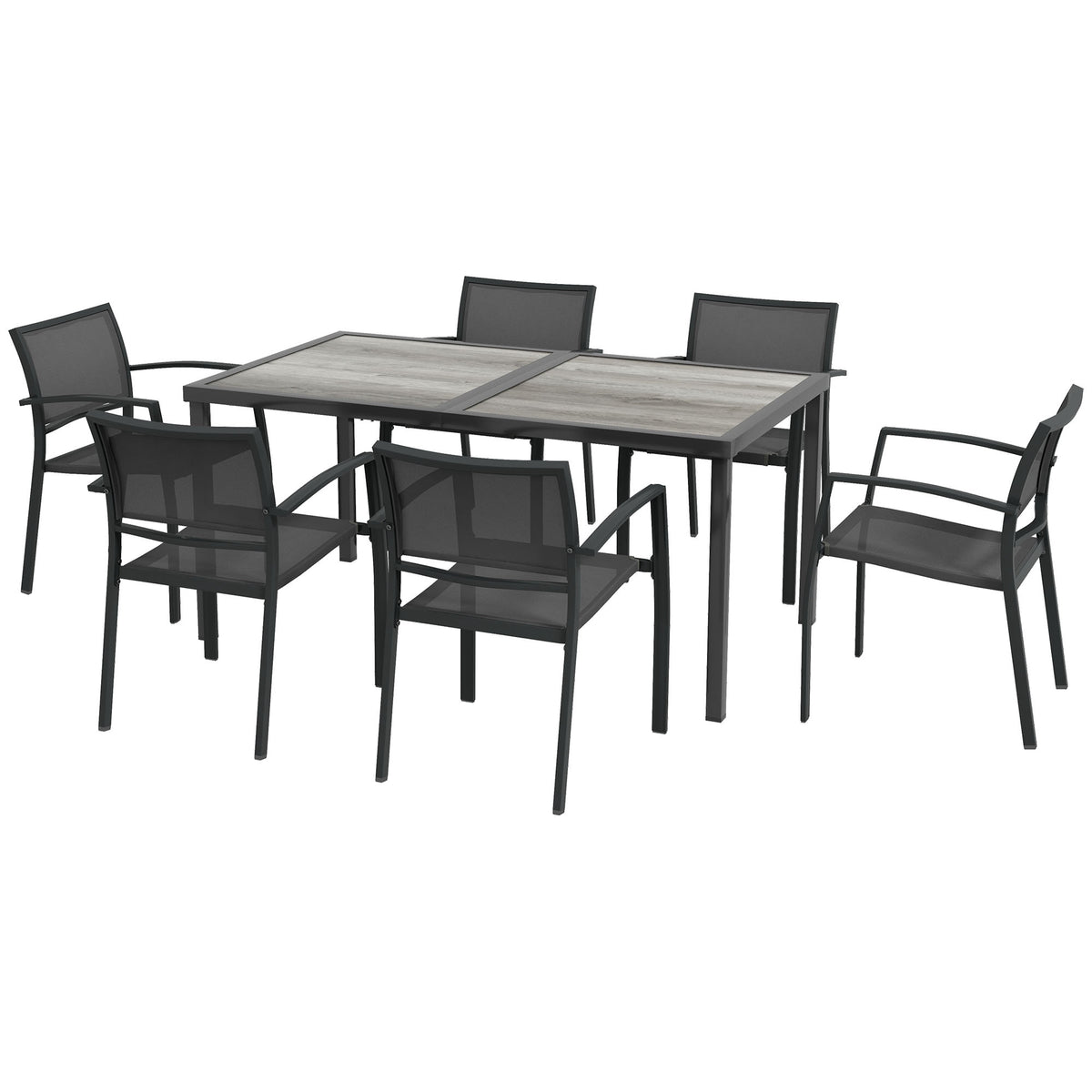 Outdoor Dining Set with Table and 6 Stackable Chairs, Grey