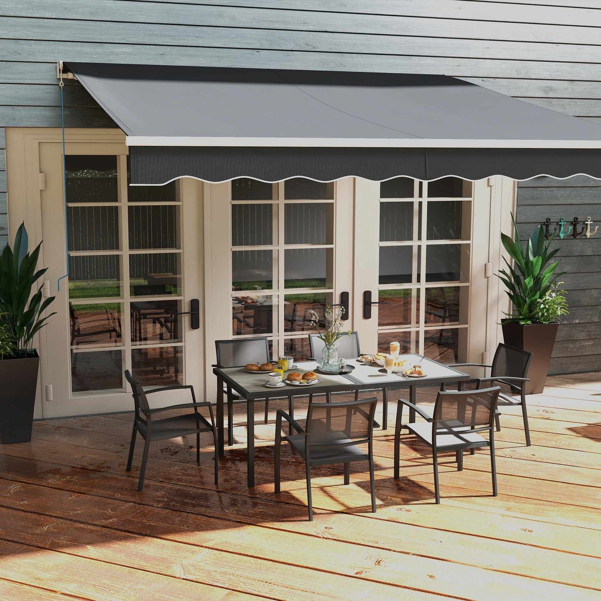 Outdoor Dining Set with Table and 6 Stackable Chairs, Grey