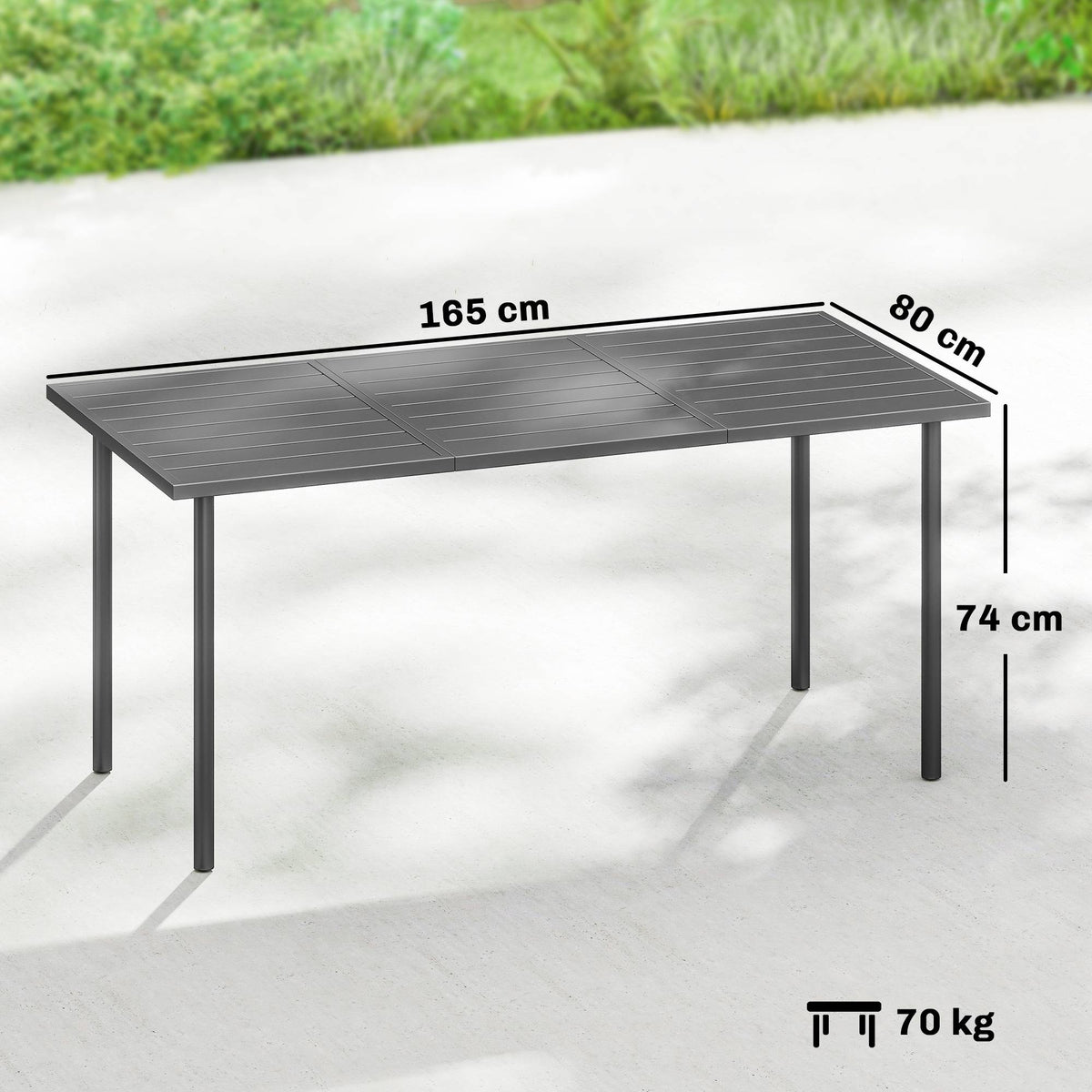 Outdoor Dining Table for 6, 165 x 80 cm, Steel Frame