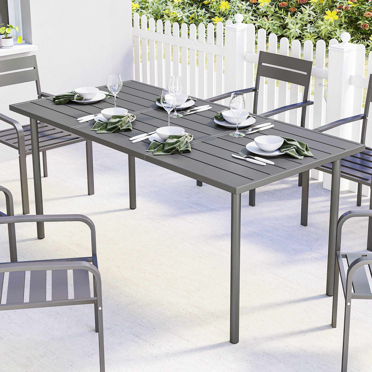 Outdoor Dining Table for 6, 165 x 80 cm, Steel Frame
