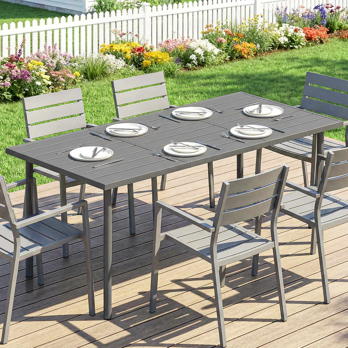 Outdoor Dining Table for 6, 165 x 80 cm, Steel Frame
