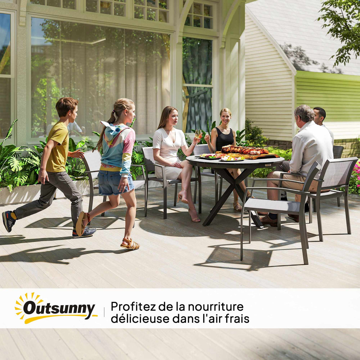 Outdoor Dining Table for 6, Aluminum Frame, Black