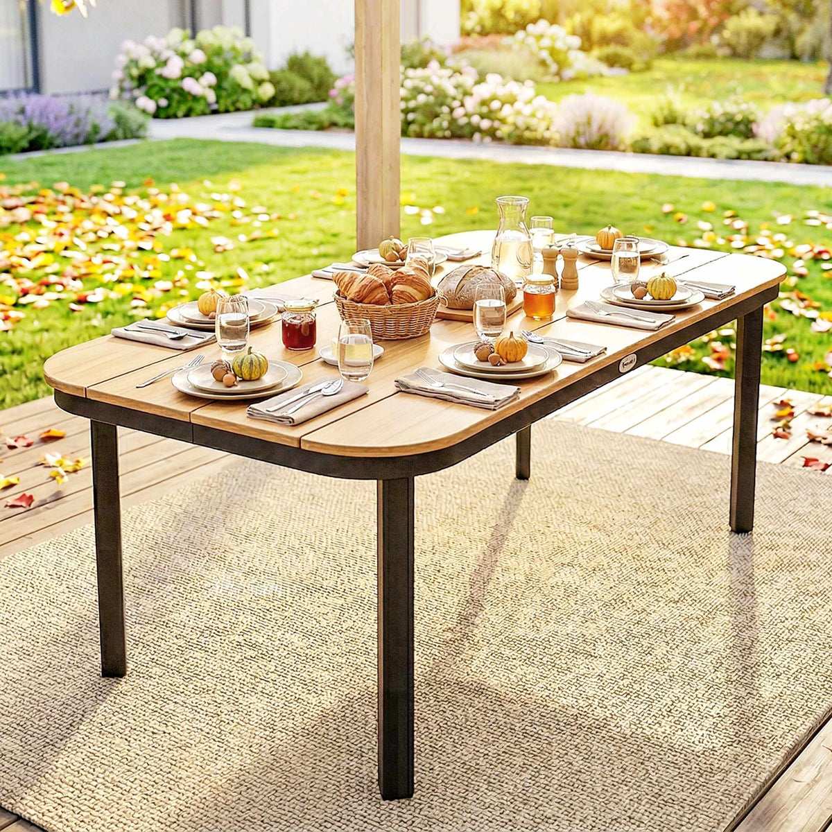 Outdoor Dining Table for 6, WPC Top, Metal Frame, 155x88 cm