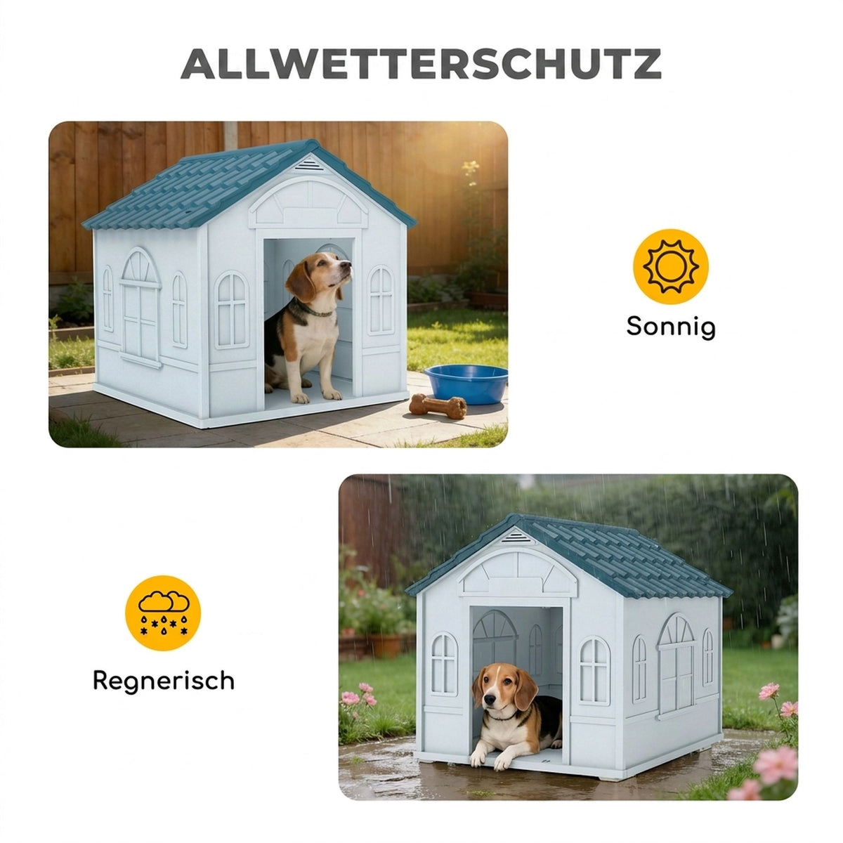 Outdoor Dog House, Weatherproof Plastic, 65 x 75.7 x 63 cm, Blue