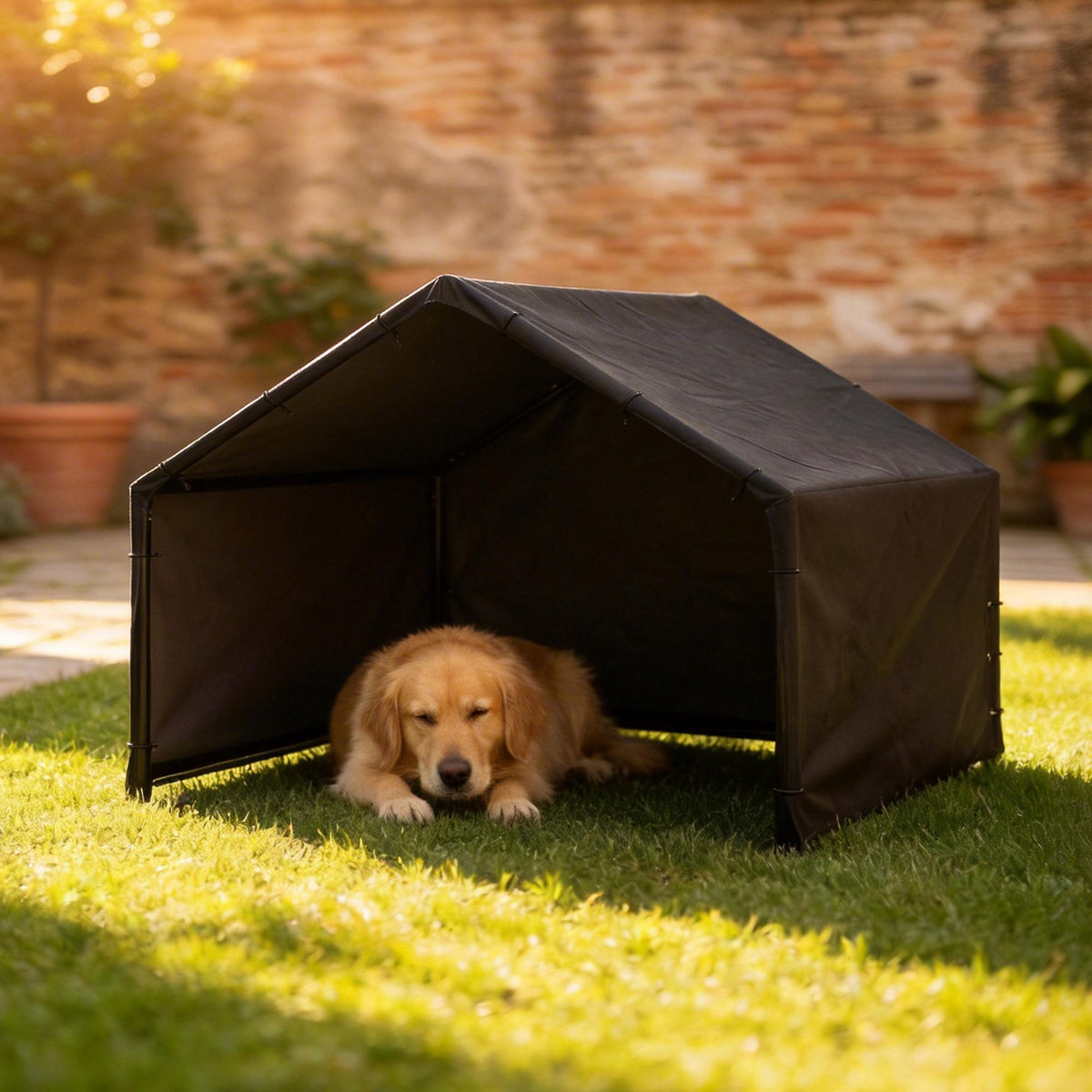 Outdoor Dog House with UV-Resistant Canopy, 125x110x93 cm