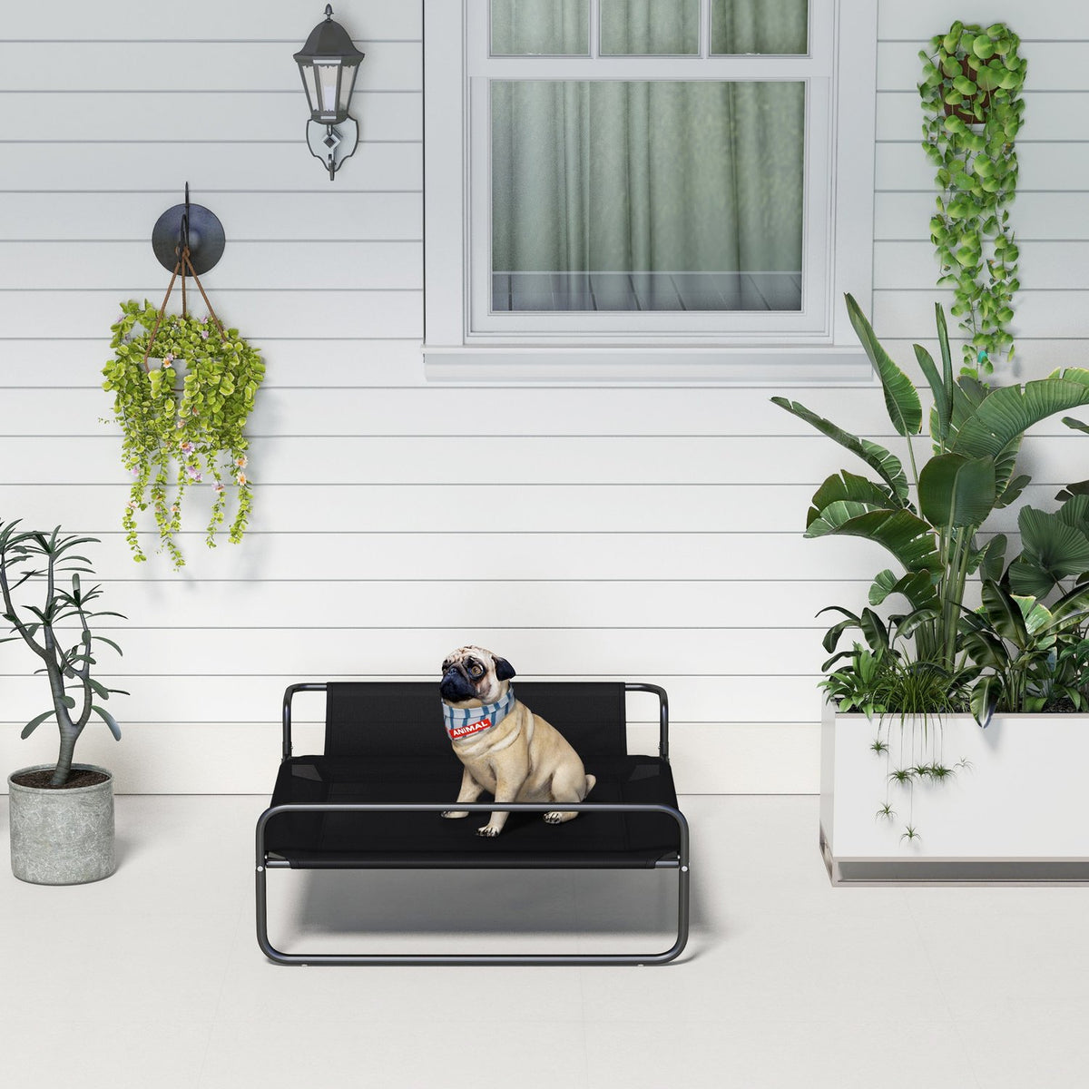 Outdoor Dog Lounger, Elevated Dog Bed with Breathable Mesh Cover, Pet Bed for Small and Medium Dogs Black 91 x 69 x 29 cm