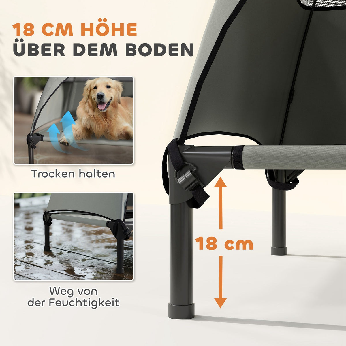Outdoor Dog Lounger with Roof, Elevated Dog Bed for Large Dogs, Cooling Pet Lounger with Washable Mesh Metal Frame Carrying Bag, Pet Bed for Outdoor Camping 106x76x99cm, Light Gray |
