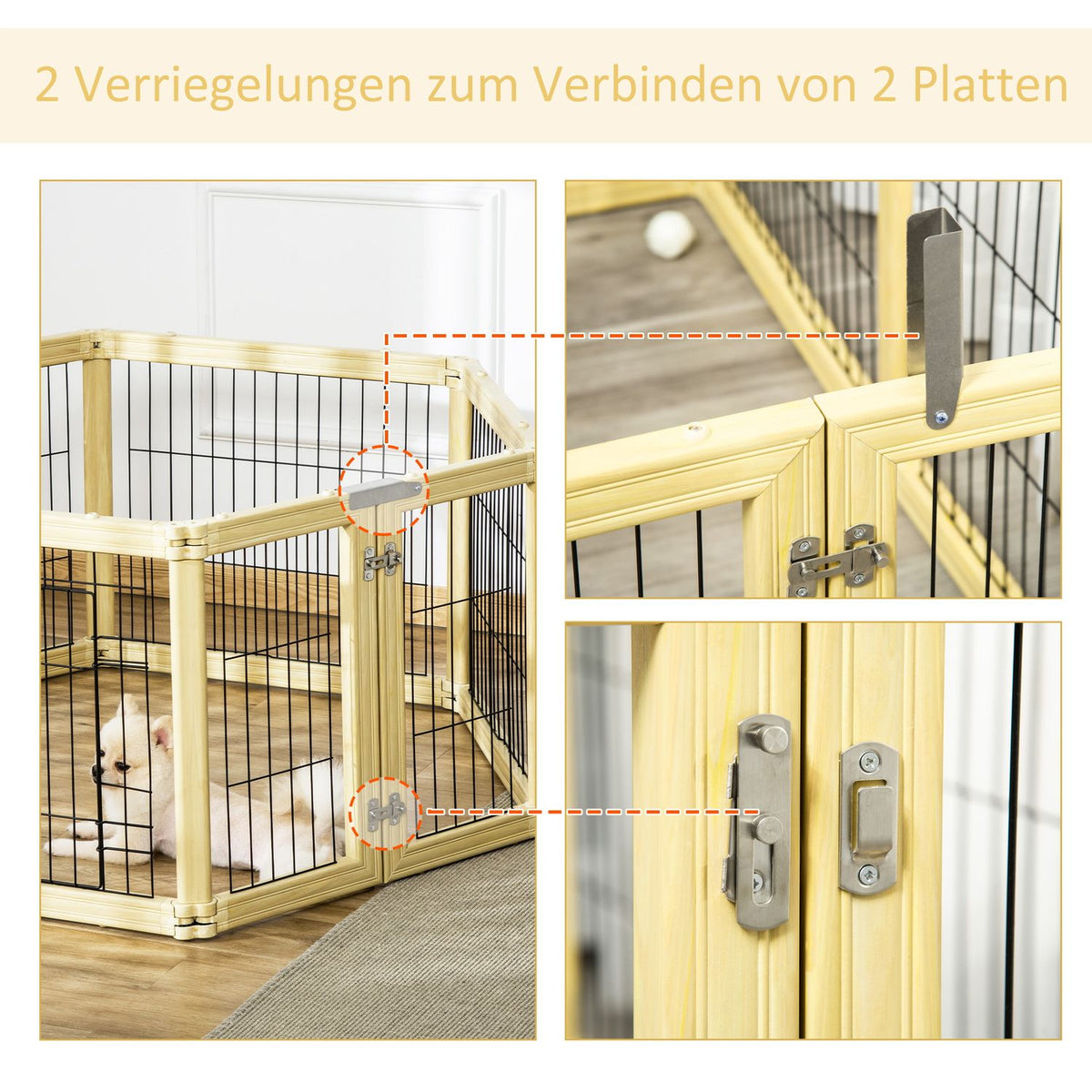 Outdoor Enclosure 6 Pieces Protective Gate Diy Playpen Puppy Run Outdoor Enclosure With Door For Small Dogs Foldable Natural Wood 420 X 62 Cm
