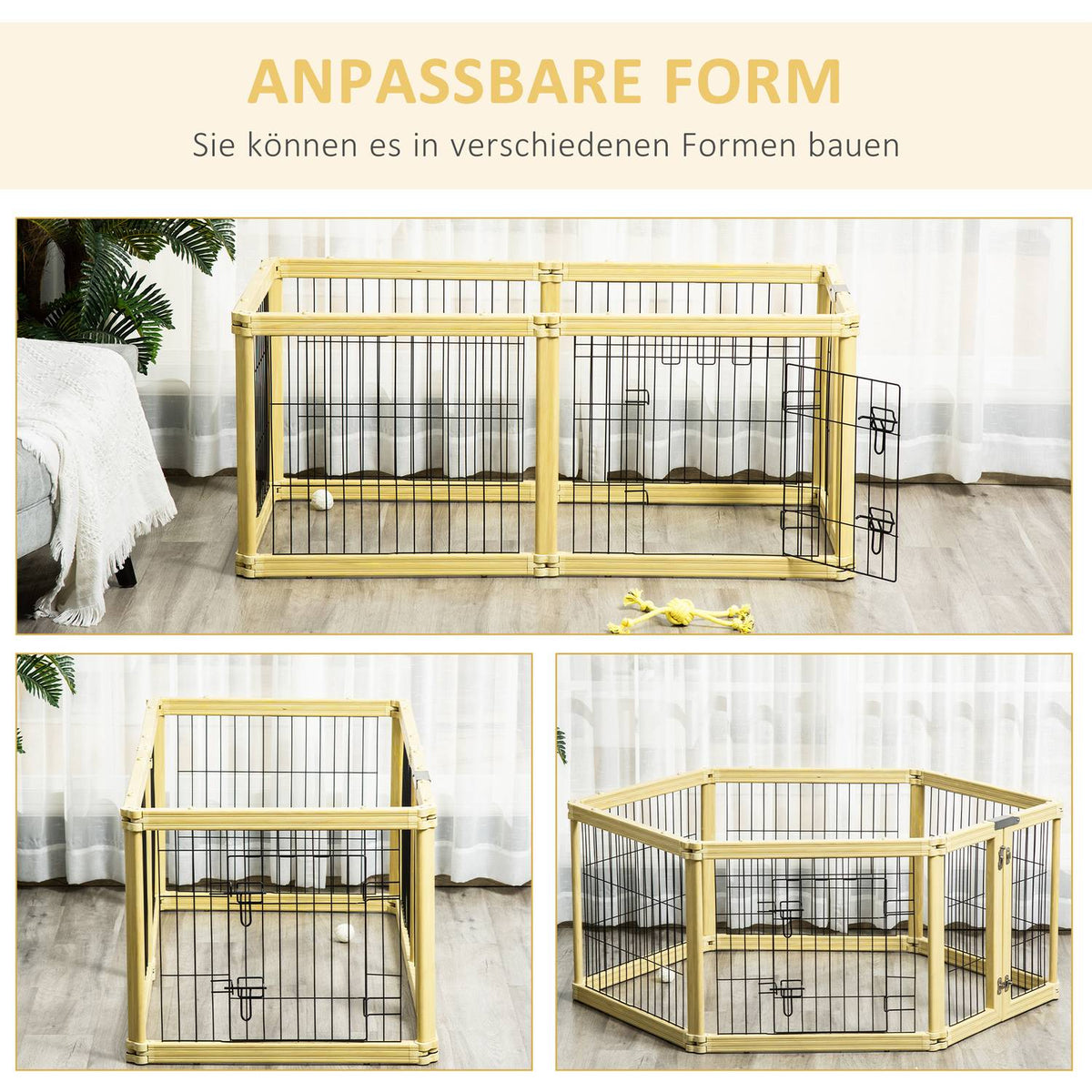 Outdoor Enclosure 6 Pieces Protective Gate Diy Playpen Puppy Run Outdoor Enclosure With Door For Small Dogs Foldable Natural Wood 420 X 62 Cm