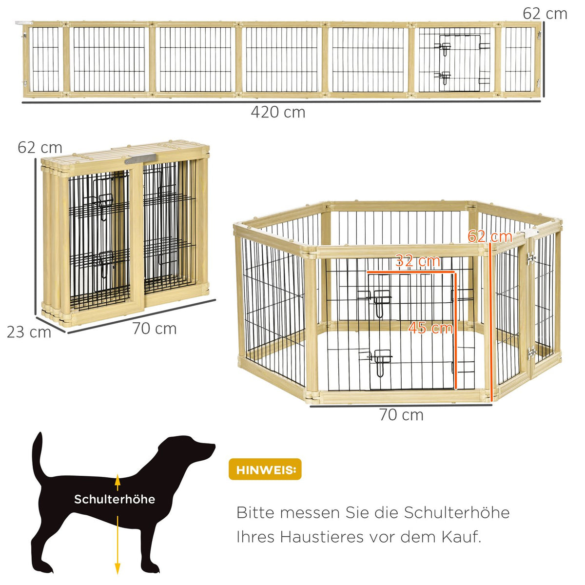 Outdoor Enclosure 6 Pieces Protective Gate Diy Playpen Puppy Run Outdoor Enclosure With Door For Small Dogs Foldable Natural Wood 420 X 62 Cm