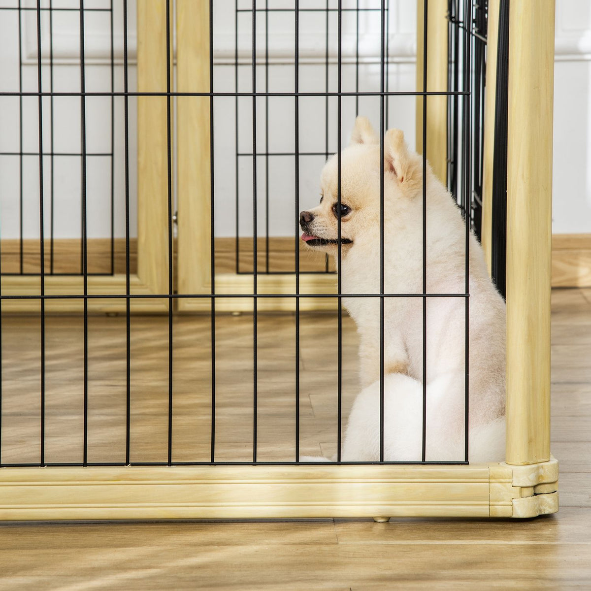 Outdoor Enclosure 6 Pieces Protective Gate Diy Playpen Puppy Run Outdoor Enclosure With Door For Small Dogs Foldable Natural Wood 420 X 62 Cm