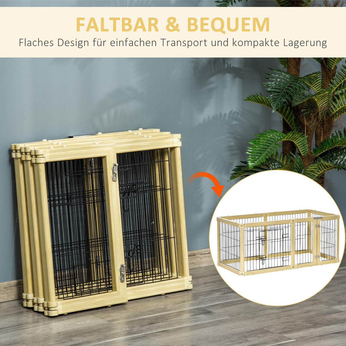 Outdoor Enclosure 6 Pieces Protective Gate Diy Playpen Puppy Run Outdoor Enclosure With Door For Small Dogs Foldable Natural Wood 420 X 62 Cm