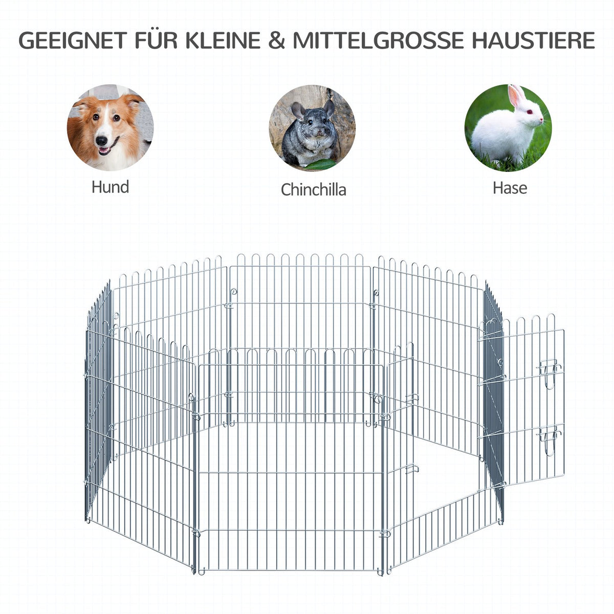 Outdoor Enclosure For Puppies, 8-Part Puppy Run & Playpen, 63X76 Cm, Safe & Stable