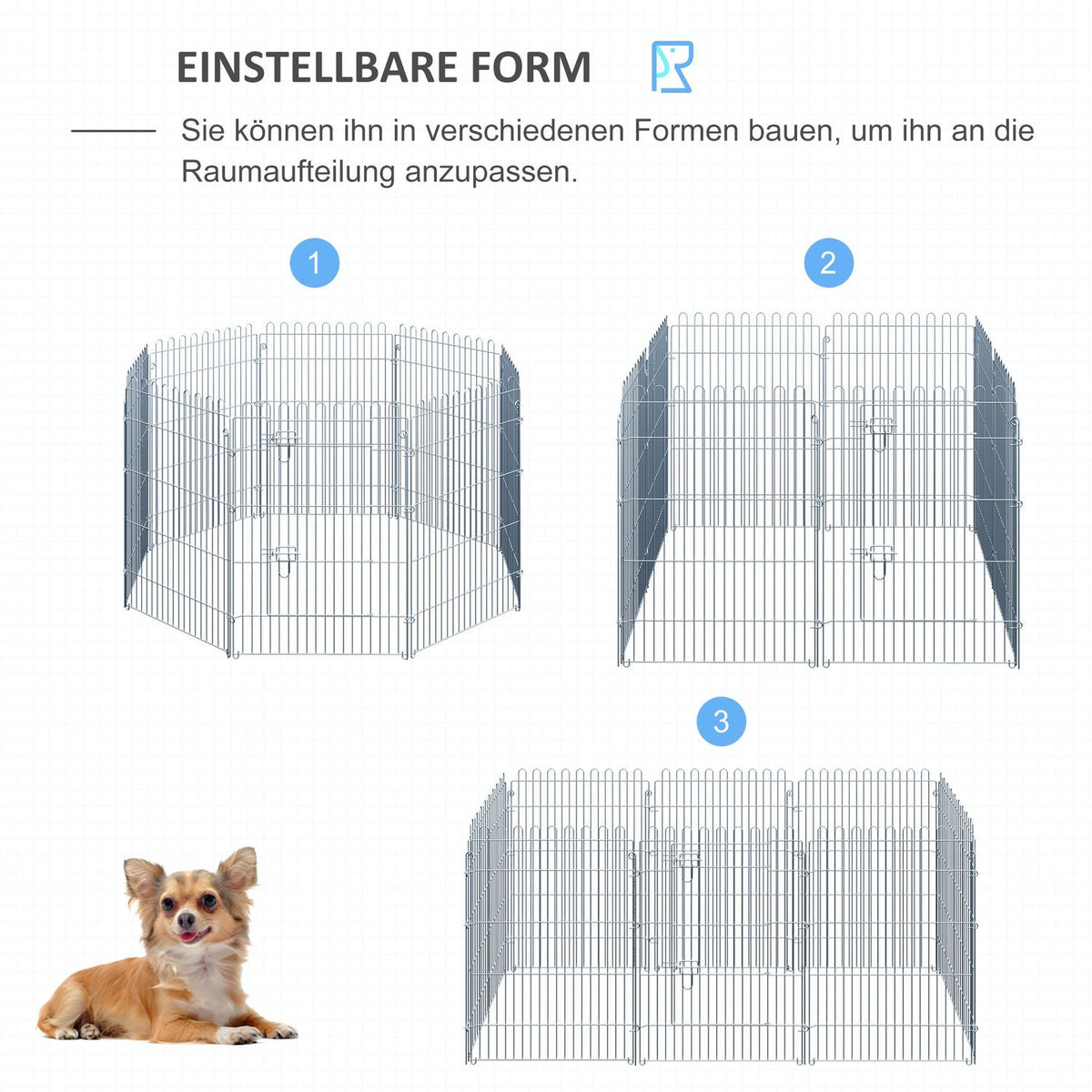Outdoor Enclosure For Puppies, 8-Part Puppy Run & Playpen, 63X91 Cm, Safe & Stable