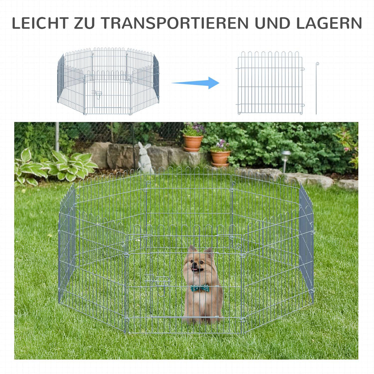 Outdoor Enclosure Puppy Run, Puppy Fence, Playpen, 8 Pieces, W63Xh60 Cm, For Animals