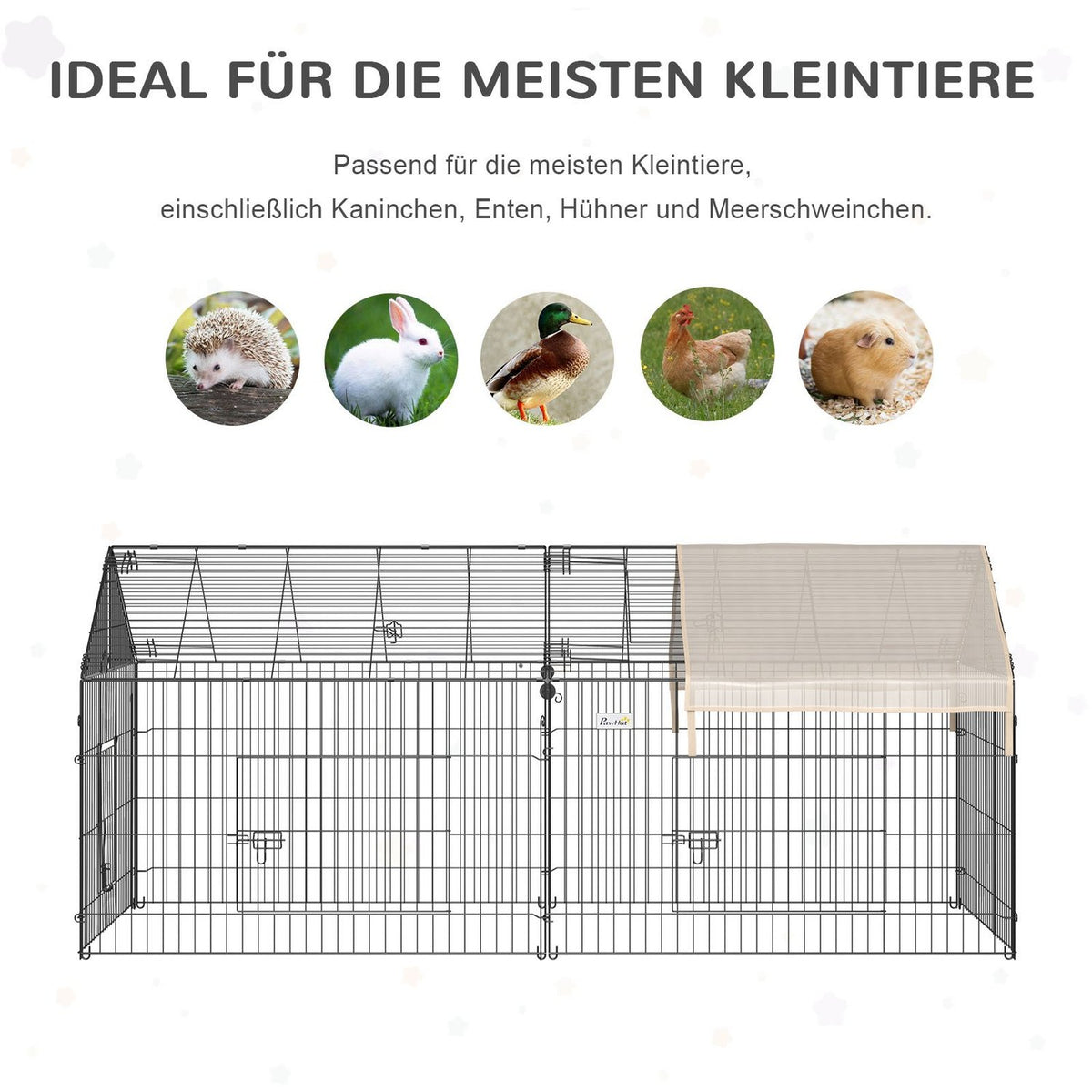 Outdoor Enclosure With Sun Protection Small Animal Enclosure Rabbit Hutch Outdoor Rabbit Outdoor Enclosure Metal Beige + Black 220 X 103 X 103 Cm