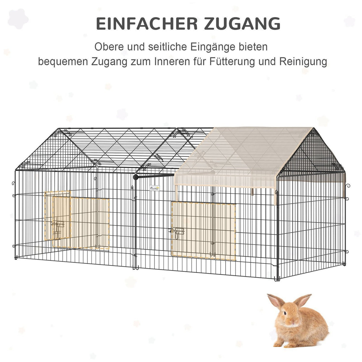 Outdoor Enclosure With Sun Protection Small Animal Enclosure Rabbit Hutch Outdoor Rabbit Outdoor Enclosure Metal Beige + Black 220 X 103 X 103 Cm
