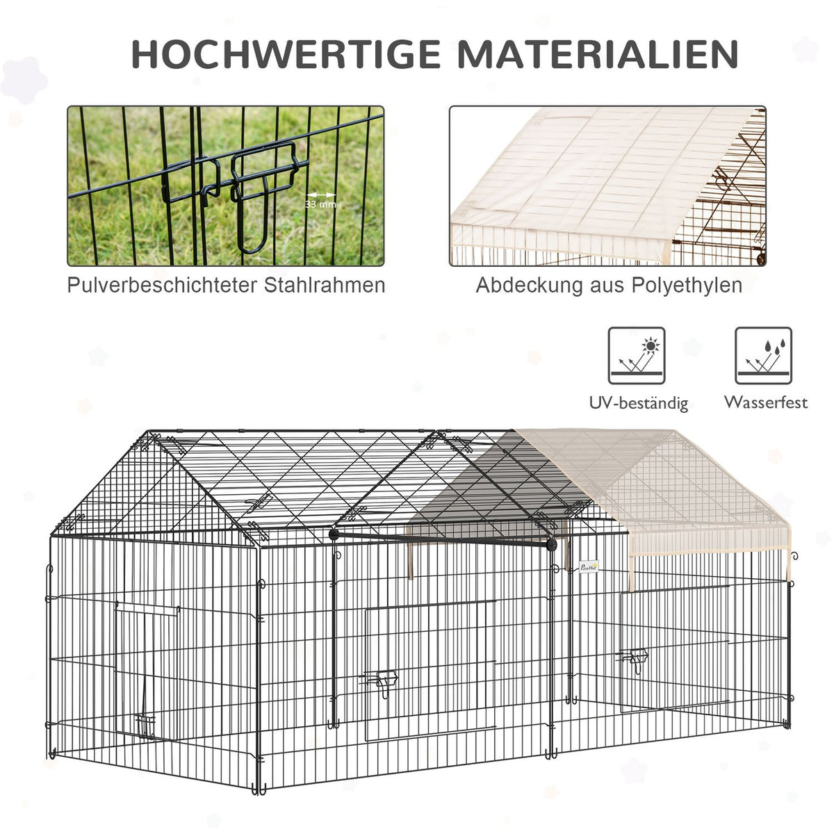 Outdoor Enclosure With Sun Protection Small Animal Enclosure Rabbit Hutch Outdoor Rabbit Outdoor Enclosure Metal Beige + Black 220 X 103 X 103 Cm