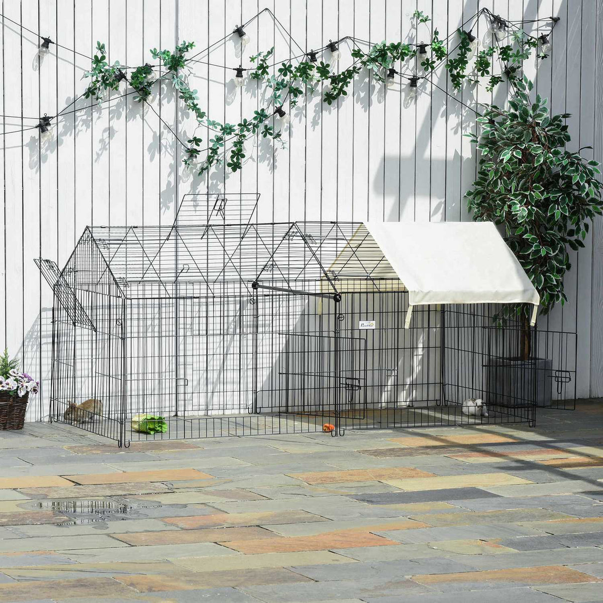 Outdoor Enclosure With Sun Protection Small Animal Enclosure Rabbit Hutch Outdoor Rabbit Outdoor Enclosure Metal Beige + Black 220 X 103 X 103 Cm