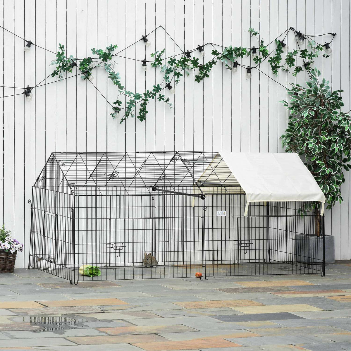 Outdoor Enclosure With Sun Protection Small Animal Enclosure Rabbit Hutch Outdoor Rabbit Outdoor Enclosure Metal Beige + Black 220 X 103 X 103 Cm