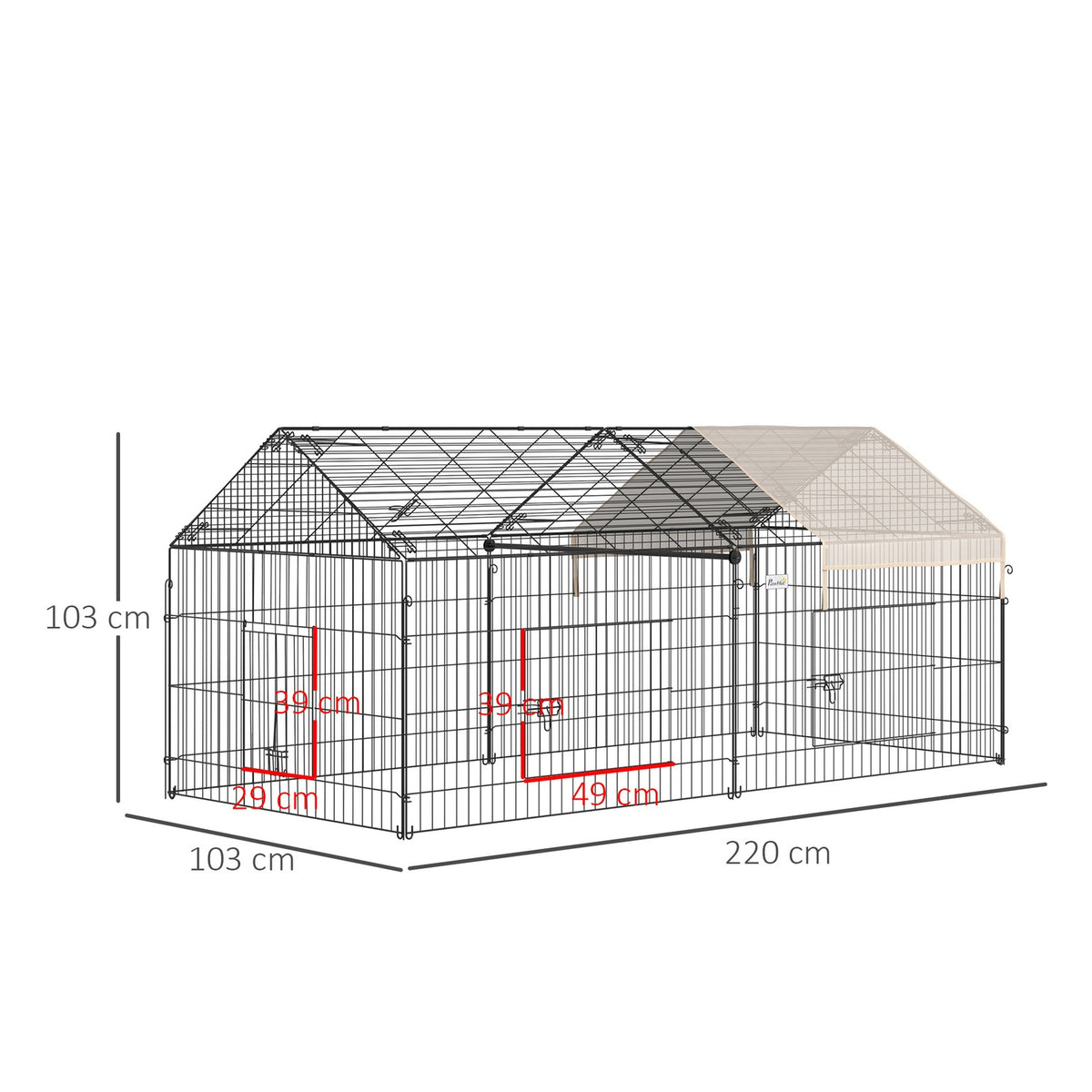 Outdoor Enclosure With Sun Protection Small Animal Enclosure Rabbit Hutch Outdoor Rabbit Outdoor Enclosure Metal Beige + Black 220 X 103 X 103 Cm