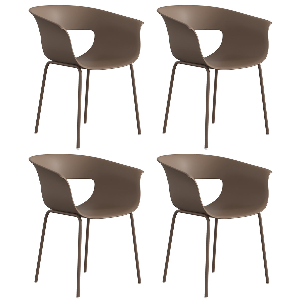Outdoor Ergonomic Garden Chairs Set of 4, Weatherproof, Coffee