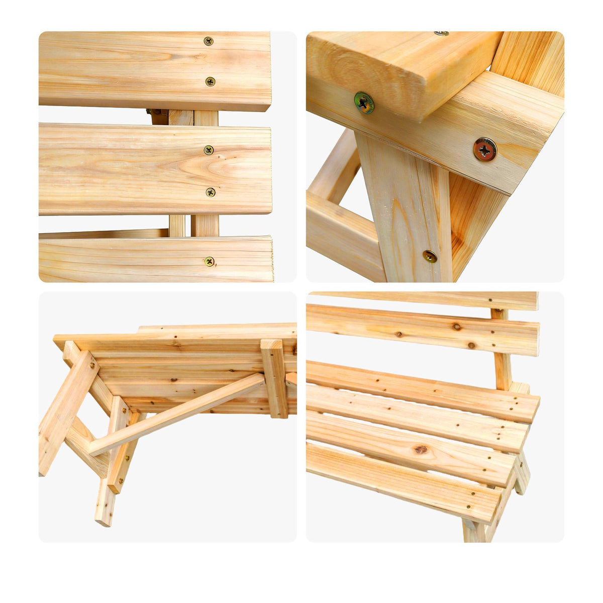 Outdoor Fir Wood Garden Bench with Backrest, Natural