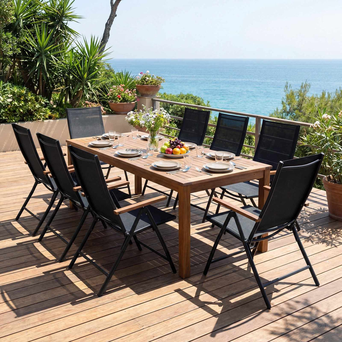 Outdoor Folding Garden Chairs Set of 4, 5-Position, Black
