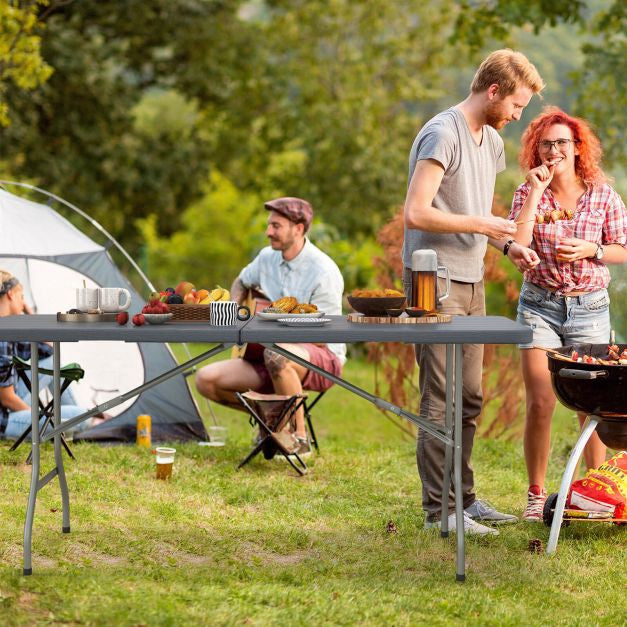 Outdoor Folding Table 180 x 74 cm, HDPE Top, Metal Legs