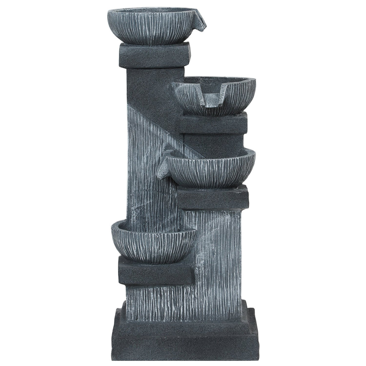 Outdoor Fountain Made of Resin Four-Tier Garden Fountain with LED Lighting Pump Stone Look Decorative Pool Indoor Fountain Water Feature for Garden Patio 38 x 36 x 85 cm Gray