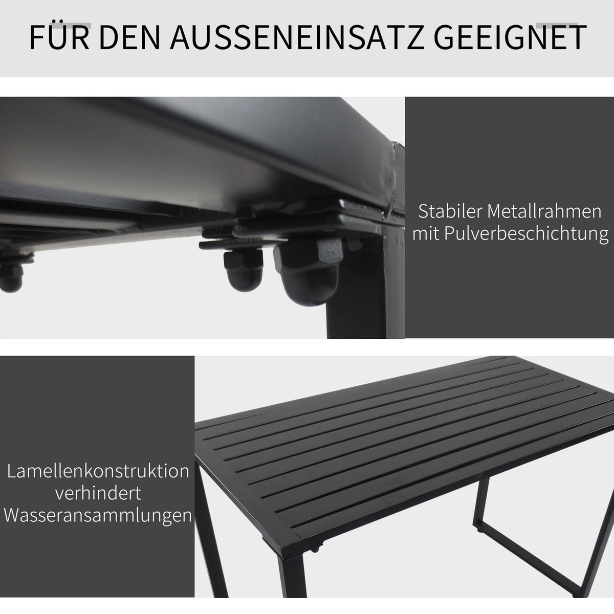 Outdoor Furniture Set Festive Set 3 Pieces Seating Group Garden Set 1 X Table 2 X Bench Metal Black 110 X 55 X 70 Cm