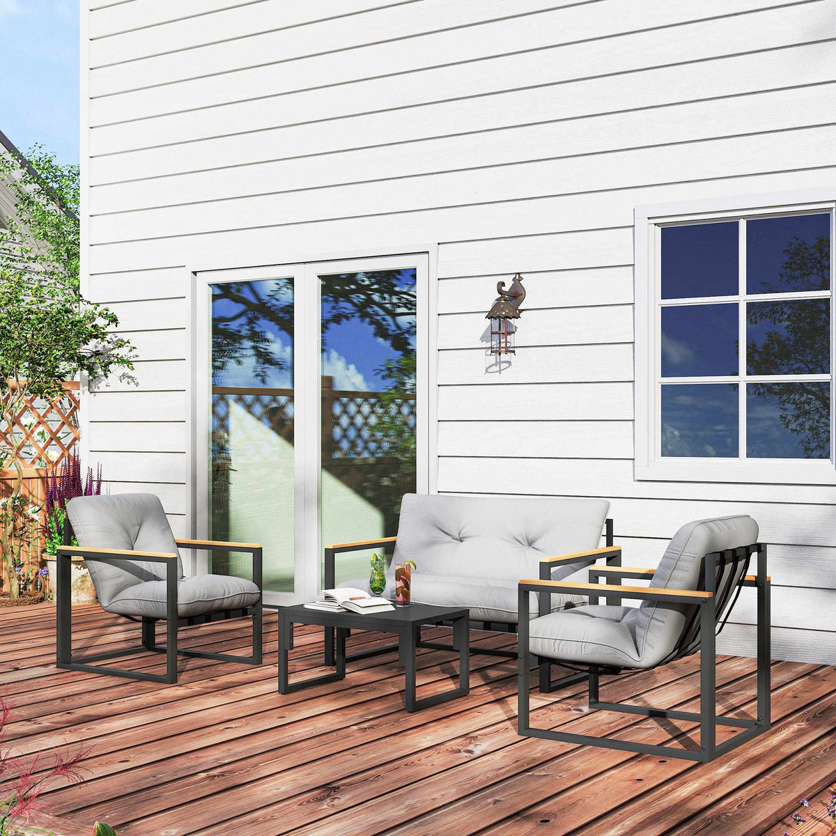 Outdoor Furniture Set for 4, Weatherproof, Light Grey