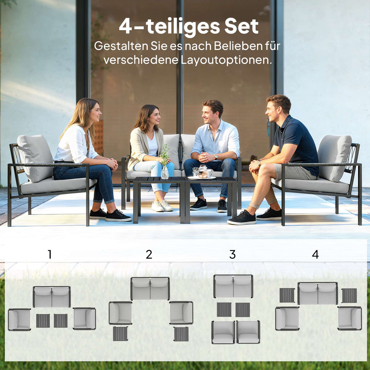 Outdoor Furniture Set for 4, Weatherproof, Light Grey