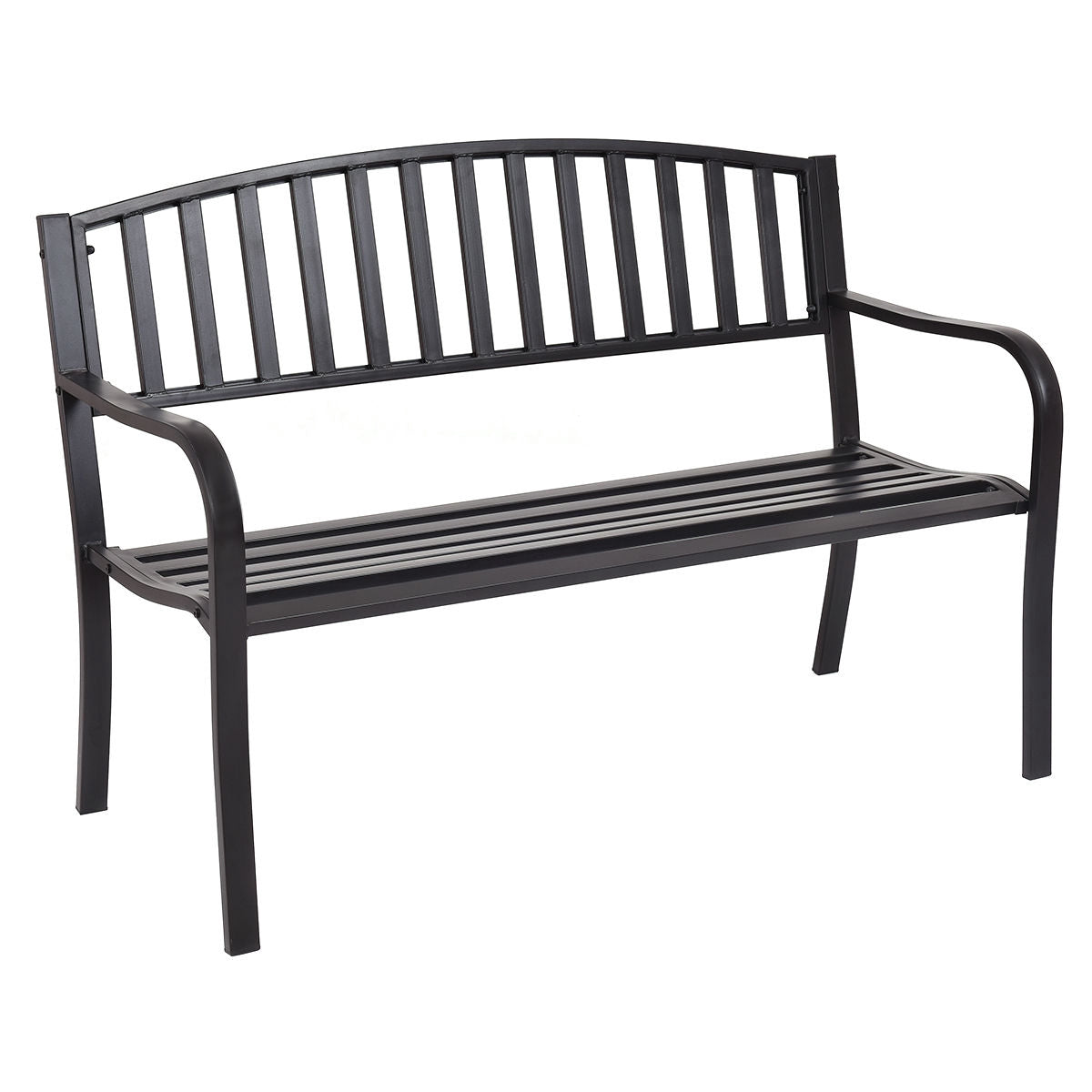 Outdoor Garden Bench, 50 Inch Steel Frame, Black
