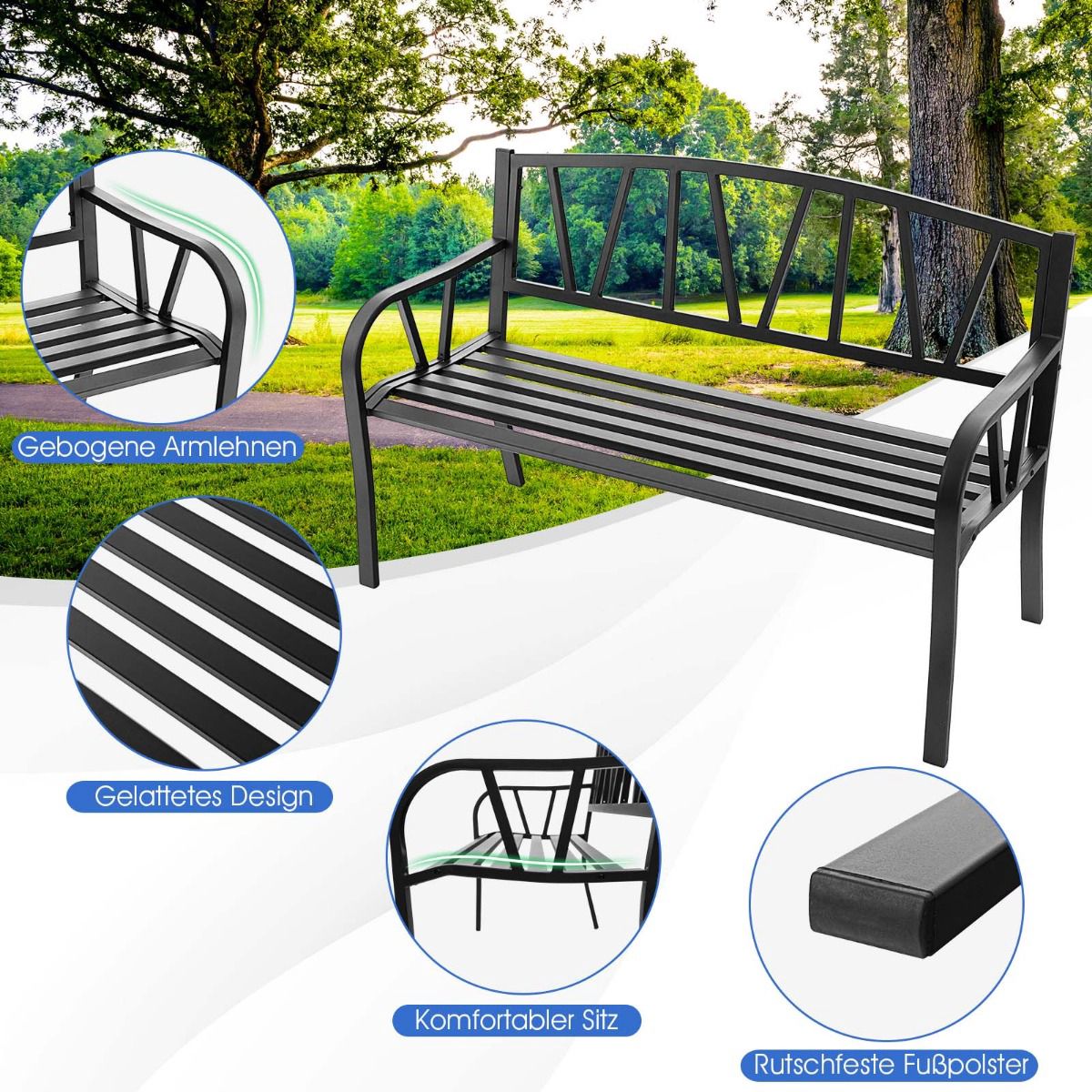 Outdoor Garden Bench, Rustproof Metal, 660 lb, Black