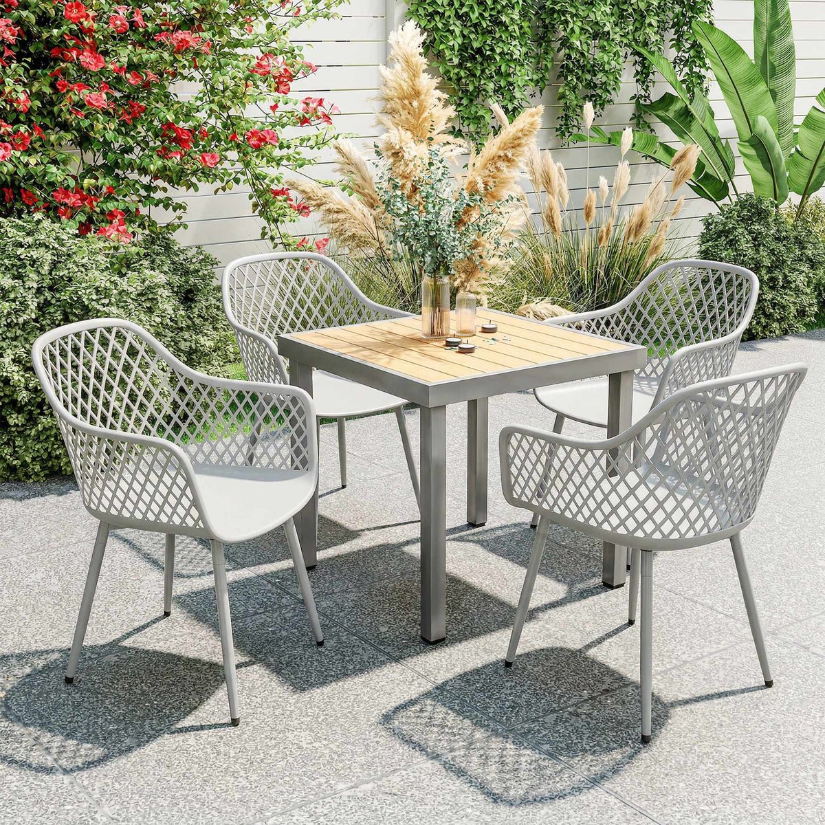 Outdoor Garden Chairs Set of 4, UV-Resistant Plastic, Grey