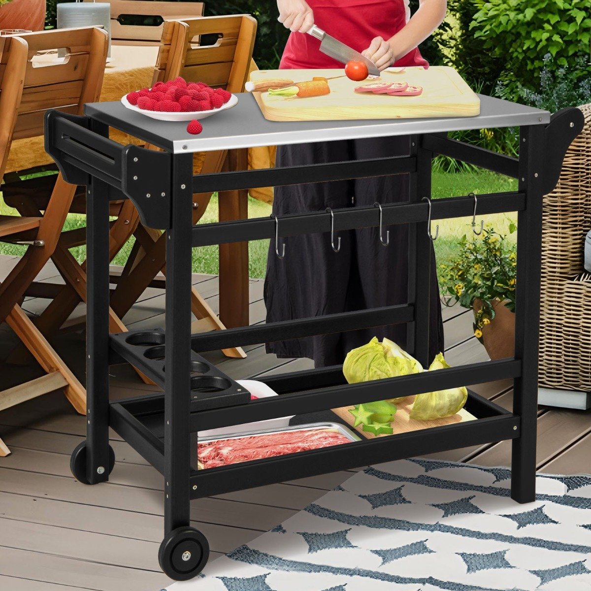 Outdoor Grill Cart with HDPE, Spice Tray & Wheels