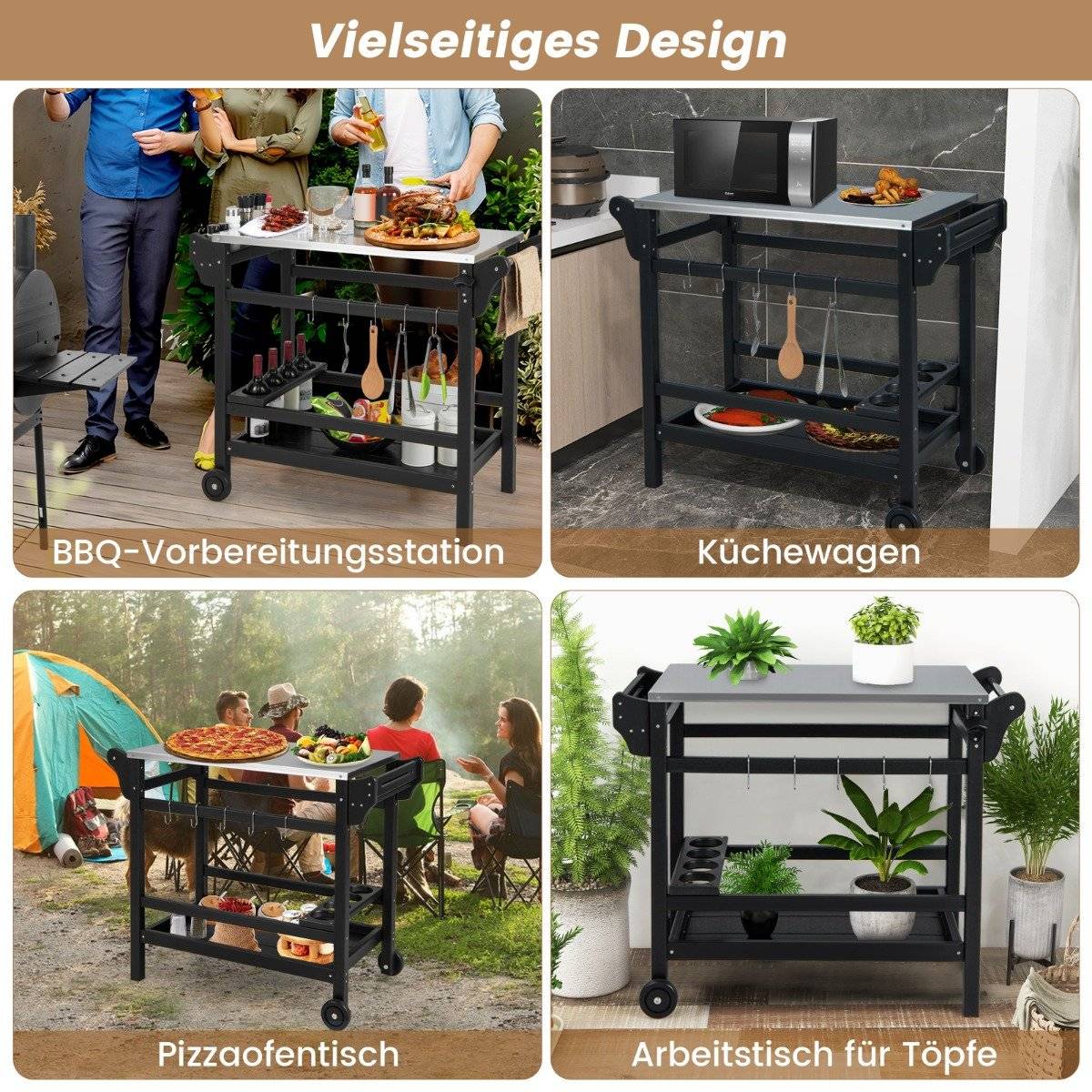 Outdoor Grill Cart with HDPE, Spice Tray & Wheels