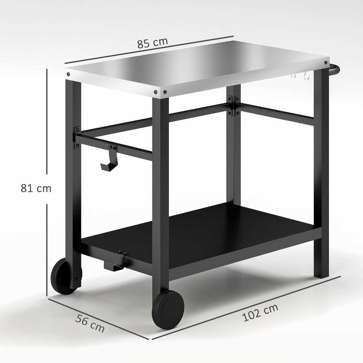Outdoor Grill Table with Stainless Steel Top and Wheels