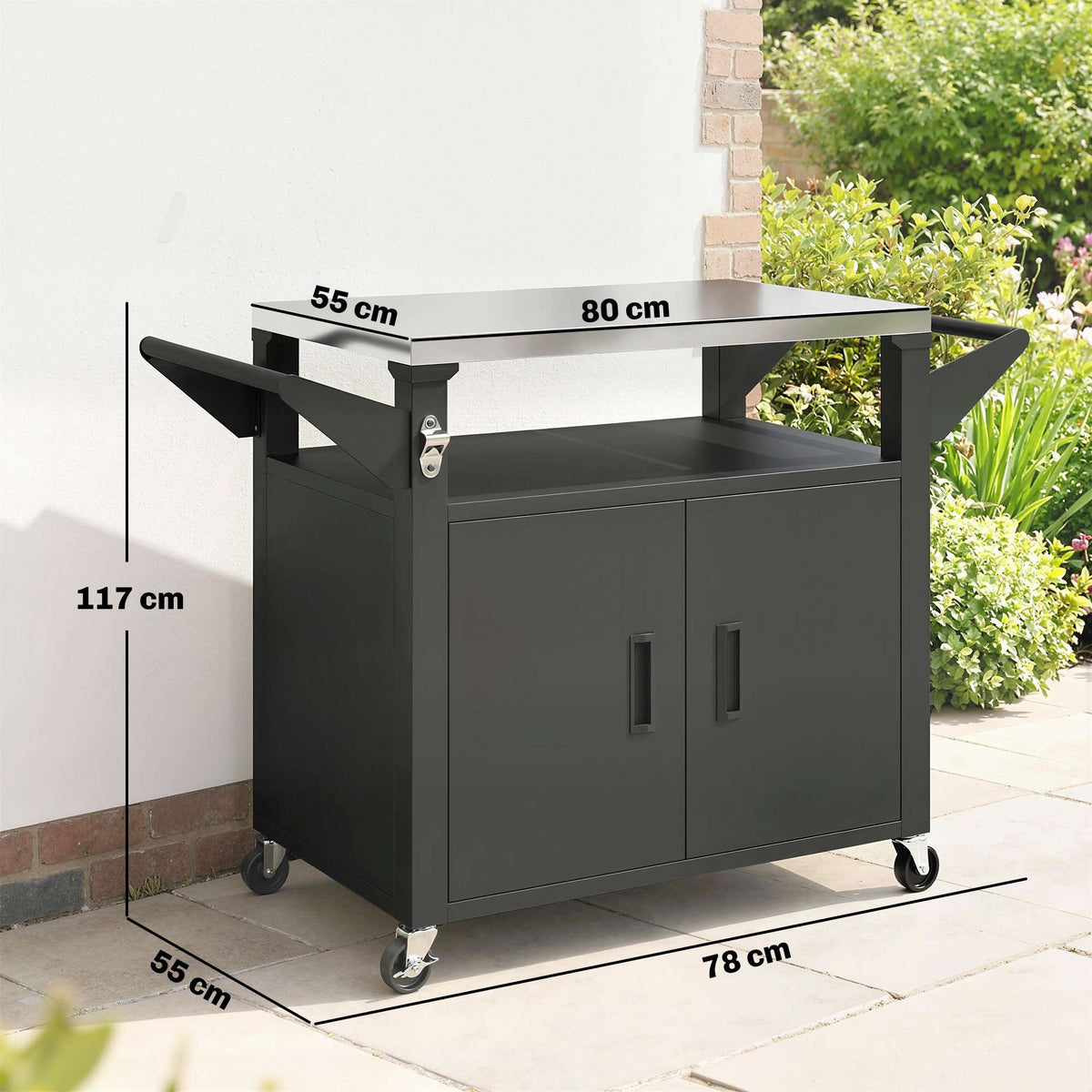 Outdoor Kitchen Cart with Wheels, Stainless Steel Surface