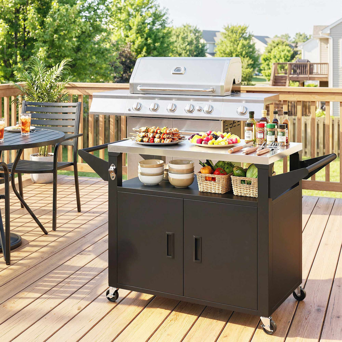 Outdoor Kitchen Cart with Wheels, Stainless Steel Surface